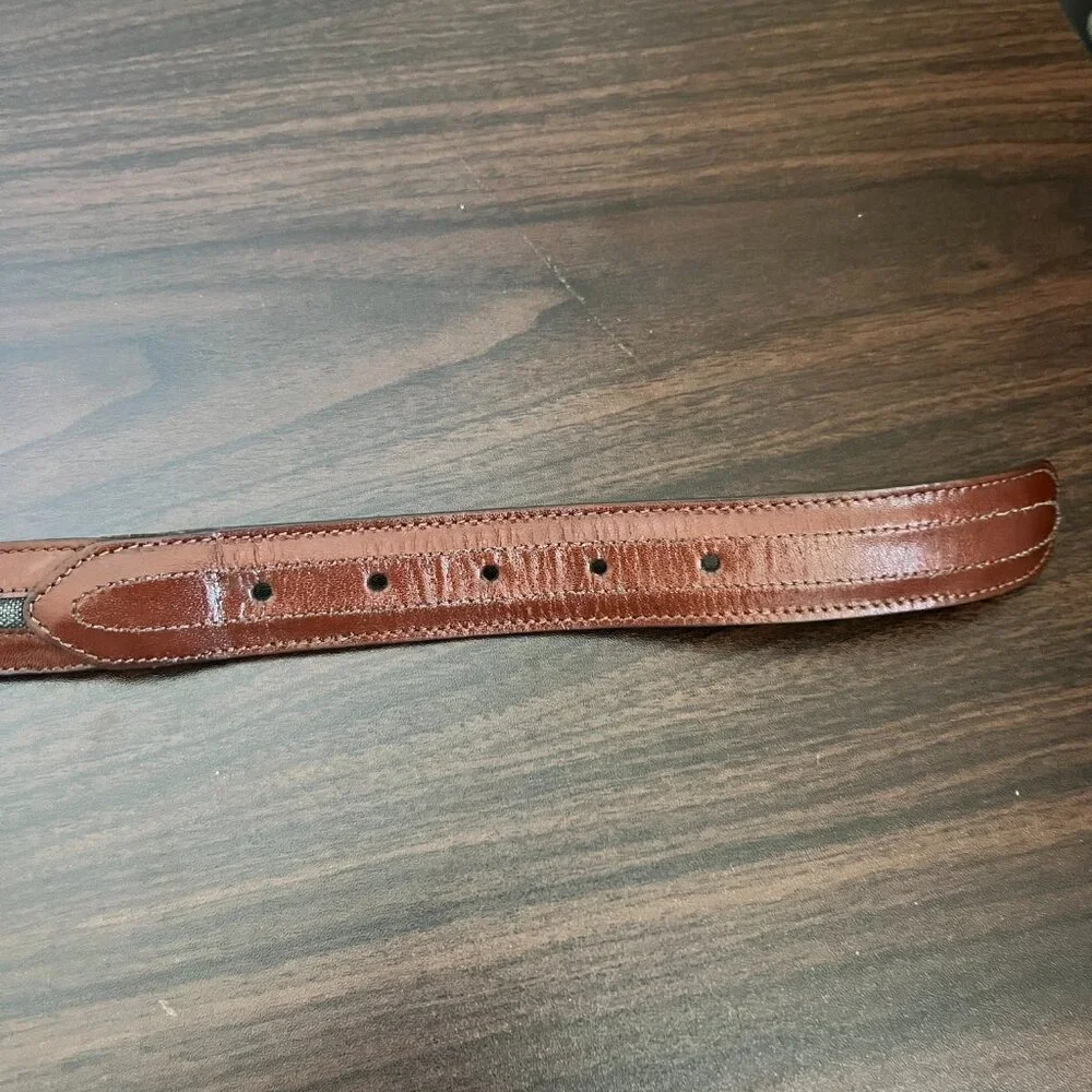 Cole Haan Men’s Brown Grey Leather Brass Buckle Belt Quiet Luxury Sz 36/90